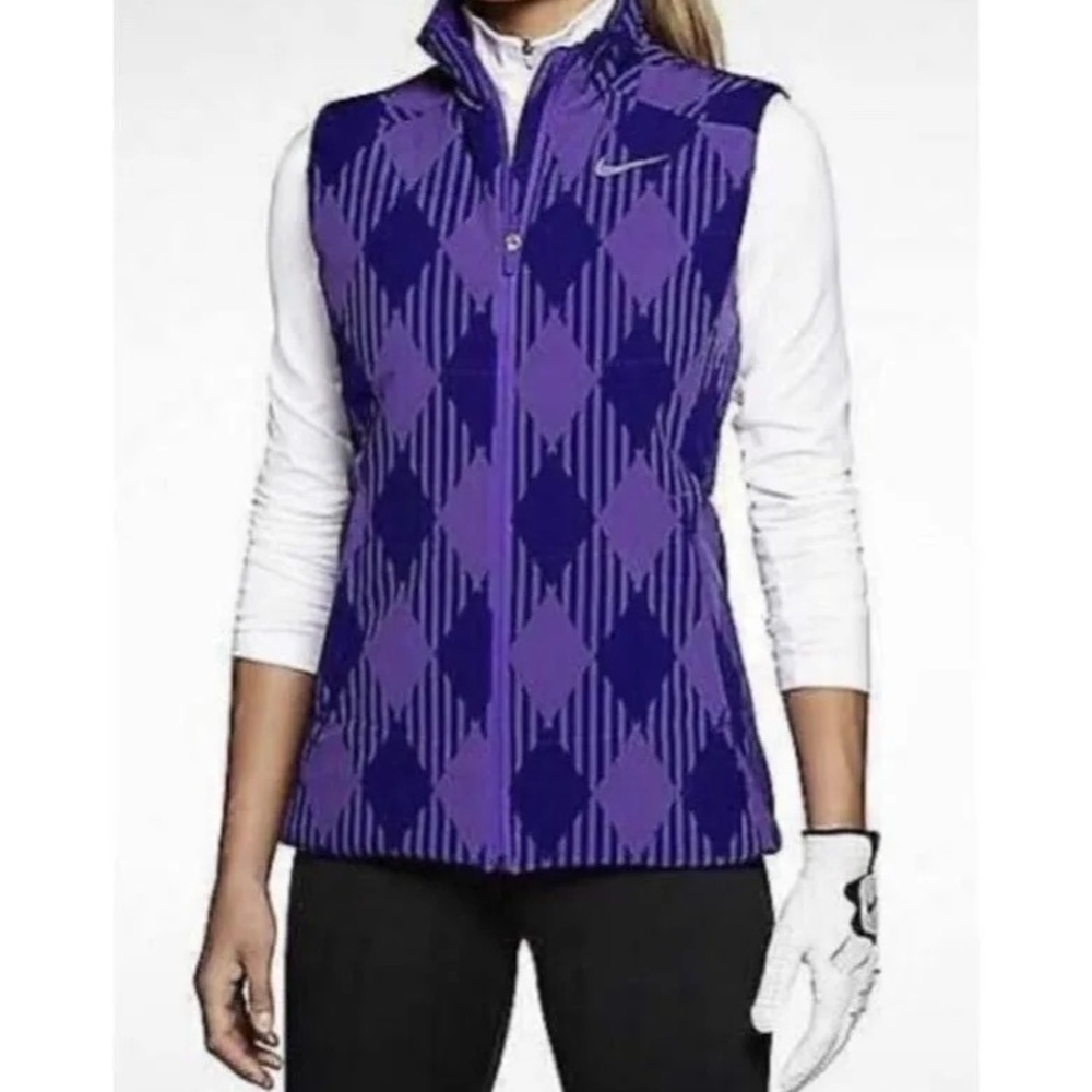 Nike Golf Vest Womens LSU Purple Plaid Argyle Puffer Full Zip Size: Small